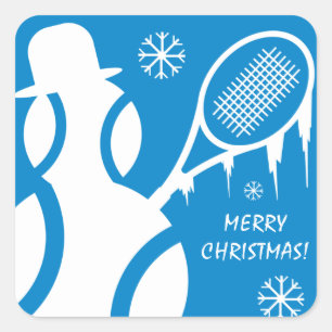 Frohe Weihnacht-Tennis-Feiertags-Gastgeschenk Quadratischer Aufkleber