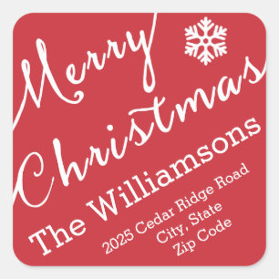Frohe Weihnacht-Typografie-Schneeflocke einfach Quadratischer Aufkleber