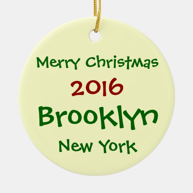 FROHE WEIHNACHT-VERZIERUNG 2016 NEW YORK BROOKLYN KERAMIK ORNAMENT (Vorne)