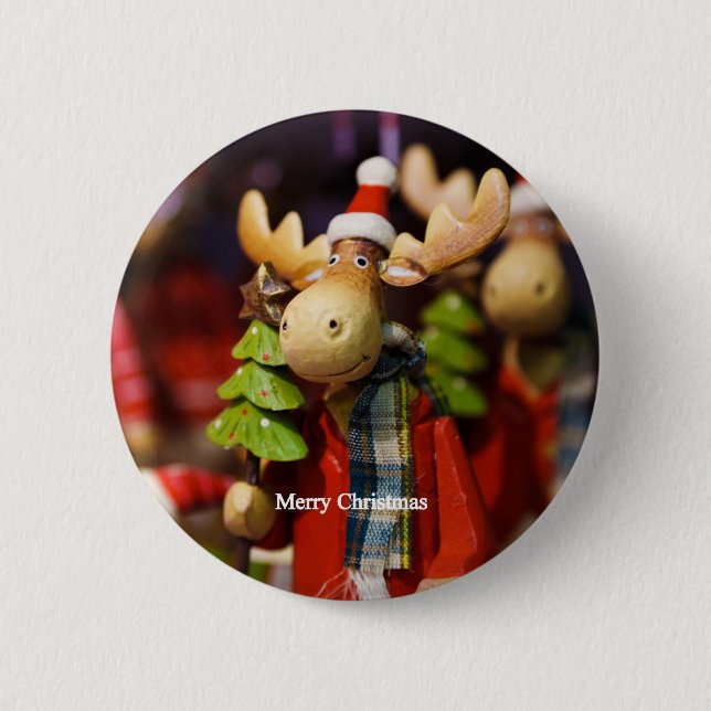 Frohe Weihnacht-Weihnachtsmann-Elche Button (Vorderseite)