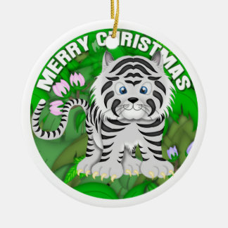 Frohe Weihnacht-Weiß-Tiger Keramikornament