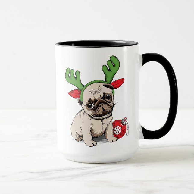 Frohe Weihnacht-Welpen-Mops Tasse (Rechts)