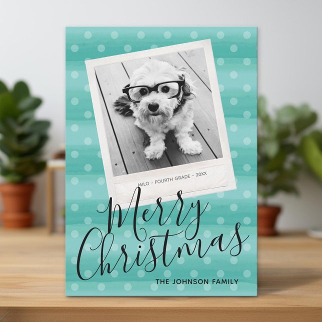 Frohe Weihnachten 1 Foto mit moderner Wasserfarbe (Unique Photo Card)