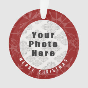 Frohe Weihnachten 1 Foto-rote Schneeflocke/Text Ornament