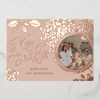Frohe Weihnachten 1 Foto Vintag Holly Real Folien Feiertagskarte