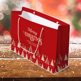 Frohe Weihnachten 2000 rote beige Bäume Große Geschenktüte