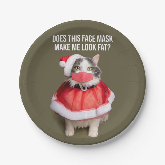 Frohe Weihnachten 2020 Fett Katze im Gesicht Maske Pappteller (Vorderseite)