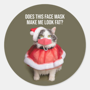 Frohe Weihnachten 2020 Fett Katze in Gesicht Maske Runder Aufkleber