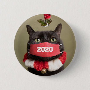 Frohe Weihnachten 2020 Katze in Covid Gesicht Mask Button