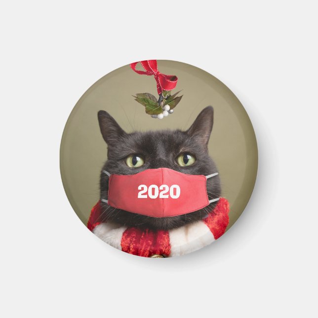 Frohe Weihnachten 2020 Katze in Covid Gesichtsmask Magnet (Vorne)