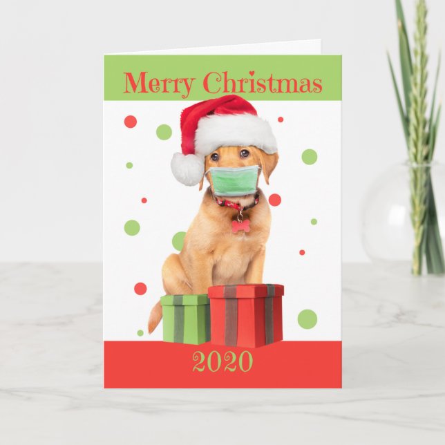 Frohe Weihnachten 2020 Labrador Welpe in Face Mask (Vorderseite)
