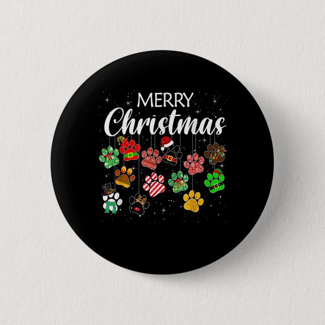 Frohe Weihnachten 2021 Dog Paw Print Buffalo Karie Button (Vorderseite)