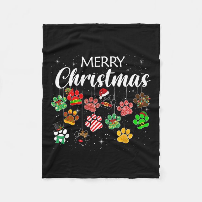 Frohe Weihnachten 2021 Dog Paw Print Buffalo Karie Fleecedecke (Vorderseite)