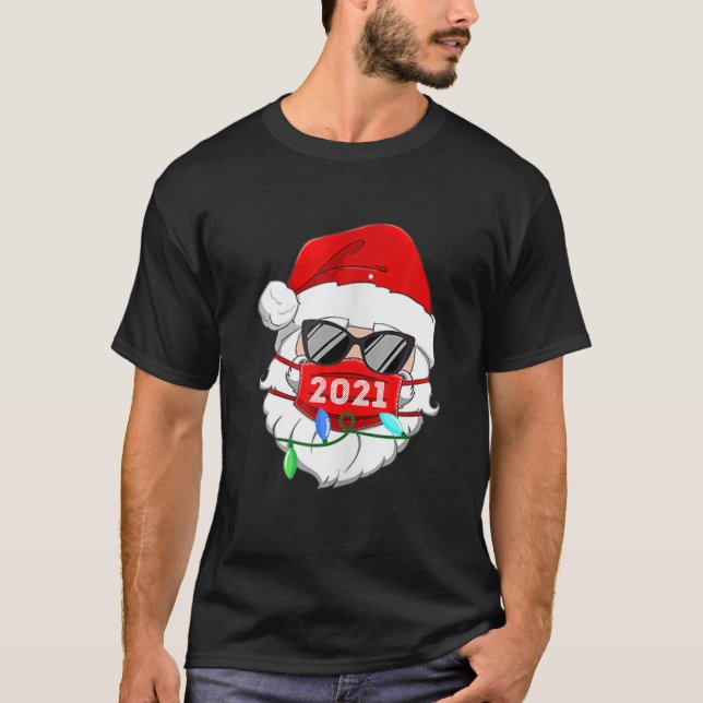 Frohe Weihnachten 2021 Santa Sonnenbrille Maske Ma T-Shirt (Vorderseite)