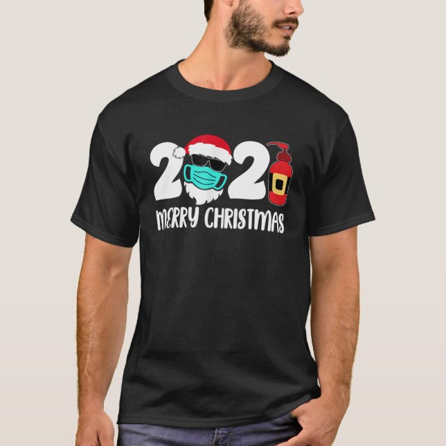 Frohe Weihnachten 2021 Santa Wearing Mask Quaranti T-Shirt (Vorderseite)