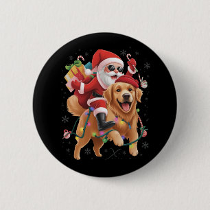 Frohe Weihnachten 2025 Santa reitet Golden Retriev Button