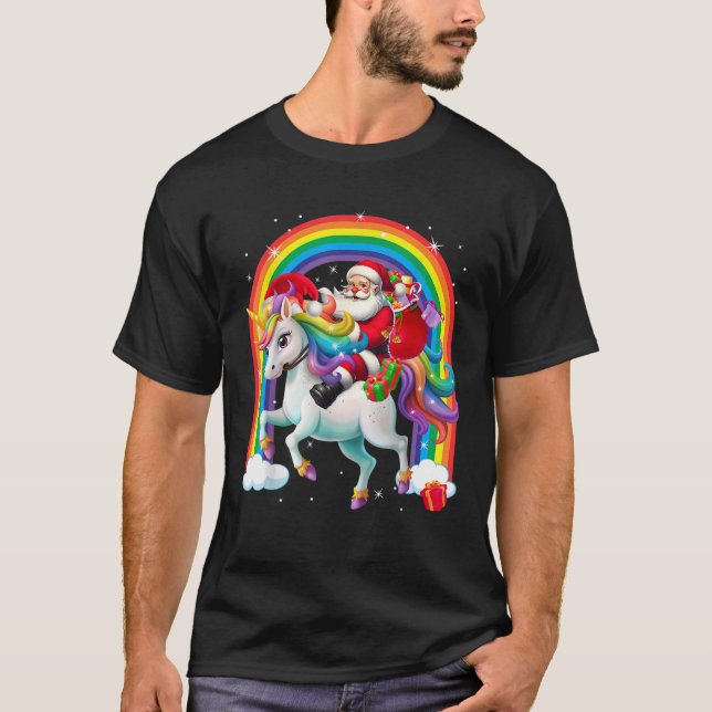 Frohe Weihnachten 2025 Santa Riding Unicorn Xmas G T-Shirt (Vorderseite)