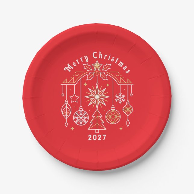 Frohe Weihnachten 2027 Design Pappteller (Vorderseite)