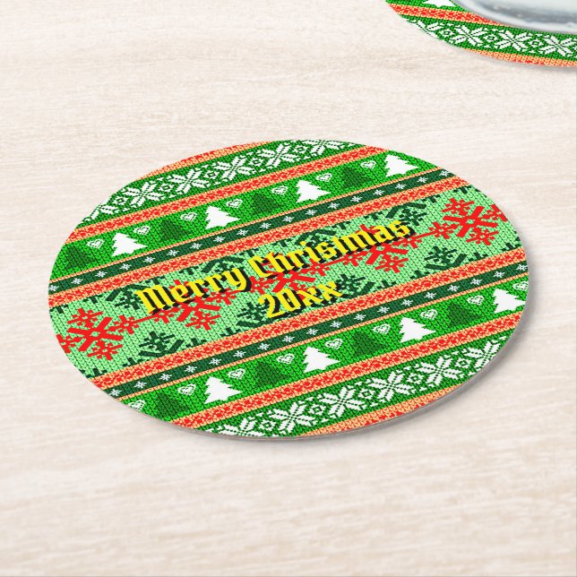 Frohe Weihnachten 20XX Hinzufügen Text Jahr Weihna Runder Pappuntersetzer (Angewinkelt)