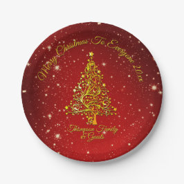 Frohe Weihnachten 20XX Red Gold Tree Stars 7" Pappteller