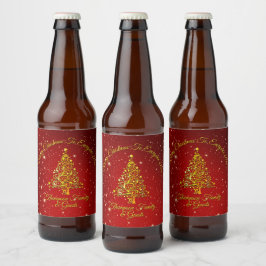 Frohe Weihnachten 20XX Red Gold Tree Stars Bierflaschenetikett