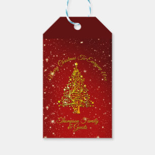 Frohe Weihnachten 20XX Red Gold Tree Stars Geschenkanhänger