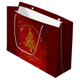 Frohe Weihnachten 20XX Red Gold Tree Stars Große Geschenktüte