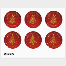 Frohe Weihnachten 20XX Red Gold Tree Stars Runder Aufkleber