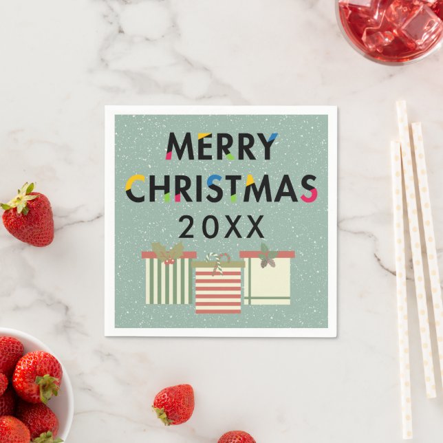 Frohe Weihnachten 20XX Template-Geschenkboxen Serviette (Beispiel)