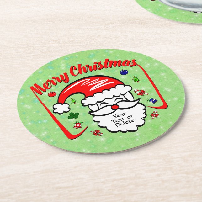 Frohe Weihnachten 20xx Weihnachtsmann mit Hut und  Runder Pappuntersetzer (Angewinkelt)