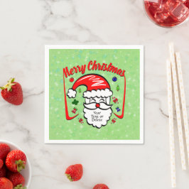 Frohe Weihnachten 20xx Weihnachtsmann mit Hut und  Serviette