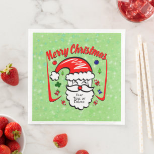 Frohe Weihnachten 20xx Weihnachtsmann mit Hut und Serviette