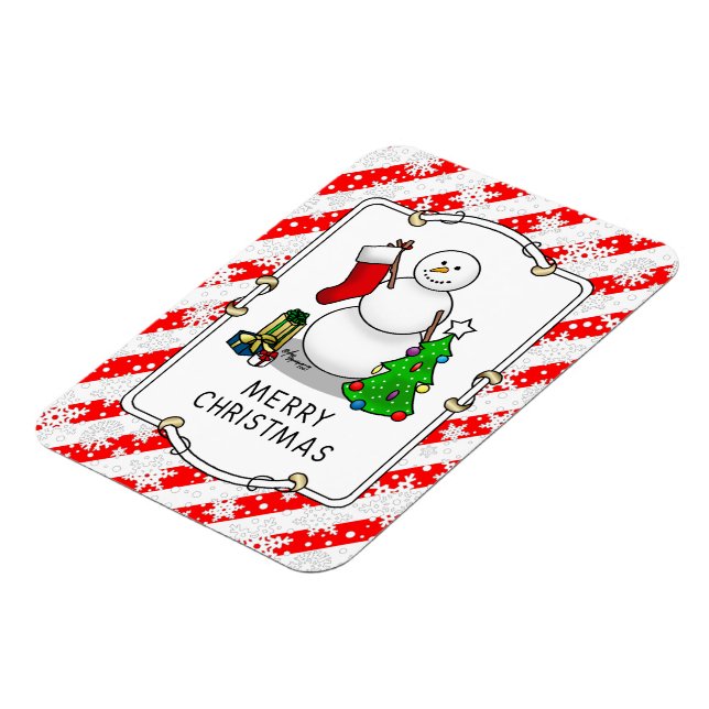 Frohe Weihnachten 2 Bäume Strumpf Snowman Magnet (Linke Seite)
