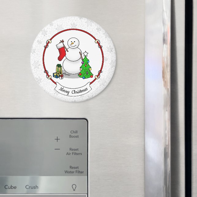 Frohe Weihnachten 2 Bäume Strumpf Snowman Magnet (In Situ (Kühlschrank))