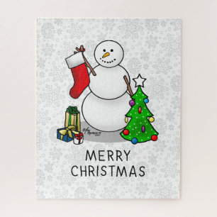 Frohe Weihnachten 2 Bäume Strumpf Snowman Puzzle