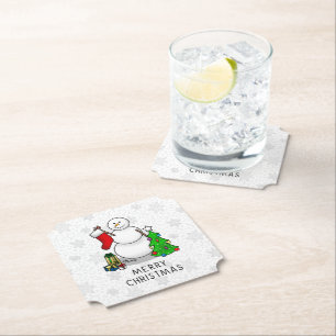 Frohe Weihnachten 2 Bäume Strumpf Snowman Untersetzer