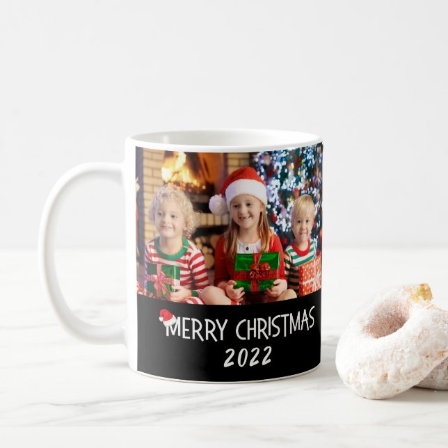 Frohe Weihnachten 2 Foto 2 Weihnachtsmannmütze Kaffeetasse (Mit Donut)