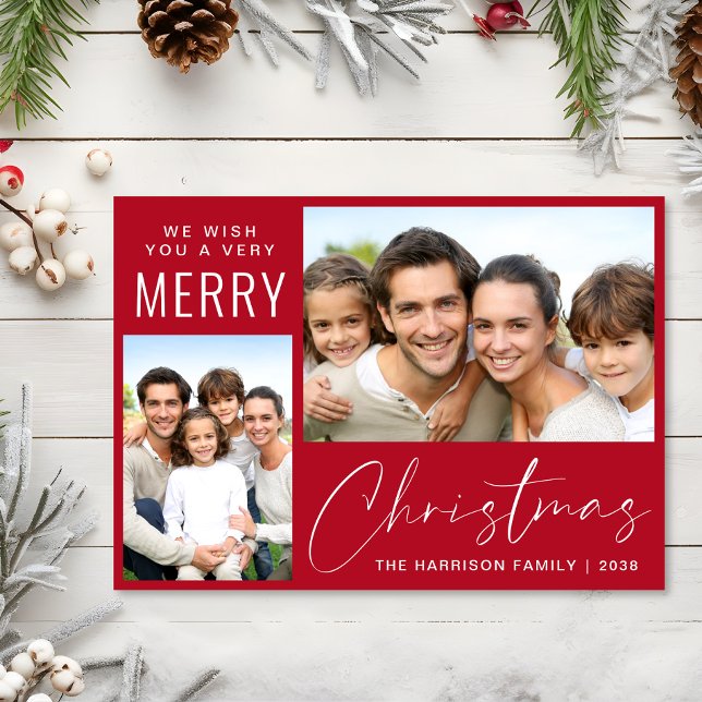 Frohe Weihnachten 2 Foto Script Red (This holiday season, let your family's smiles and heartwarming memories shine on our 2 photo card)