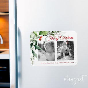 Frohe Weihnachten 2 Foto Watercolor Grün Magnet