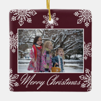 Frohe Weihnachten 2 Foto Weiße Schneeflocken Burgu Keramikornament