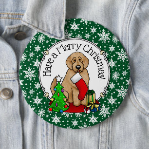 Frohe Weihnachten 2 Goldendoodle (goldrot) Niedlic Button