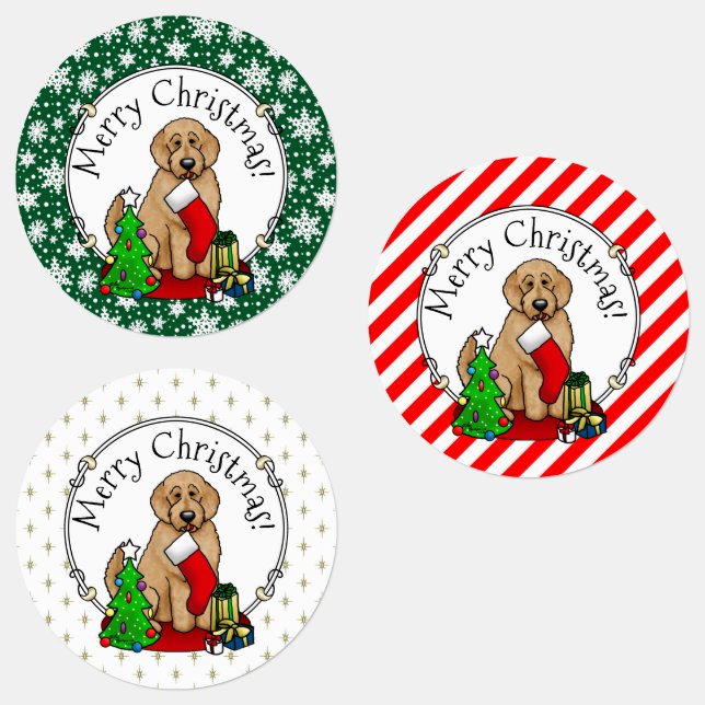 Frohe Weihnachten 2 Goldendoodle (goldrot) Niedlic Etiketten (Gruppe)