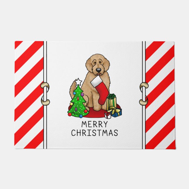 Frohe Weihnachten 2 Goldendoodle (goldrot) Niedlic Fußmatte (Vorderseite)