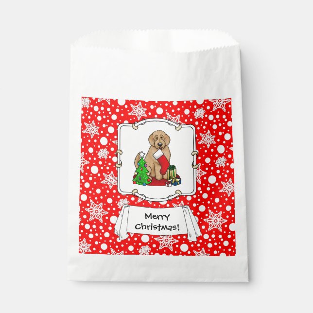 Frohe Weihnachten 2 Goldendoodle (goldrot) Niedlic Geschenktütchen (Vorderseite)