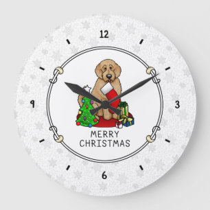 Frohe Weihnachten 2 Goldendoodle (goldrot) Niedlic Große Wanduhr