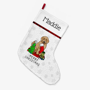 Frohe Weihnachten 2 Goldendoodle (goldrot) Niedlic Großer Weihnachtsstrumpf