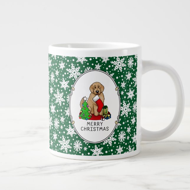 Frohe Weihnachten 2 Goldendoodle (goldrot) Niedlic Jumbo-Tasse (Rechts)