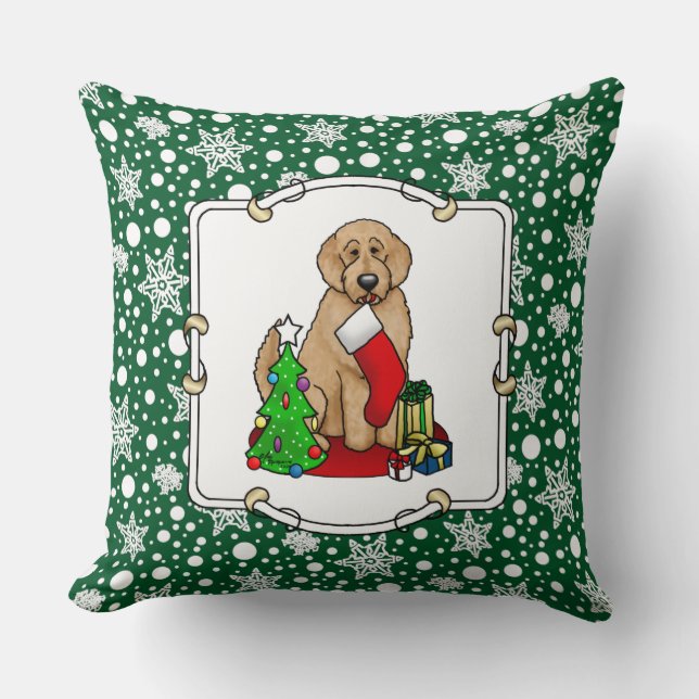 Frohe Weihnachten 2 Goldendoodle (goldrot) Niedlic Kissen (Vorderseite)