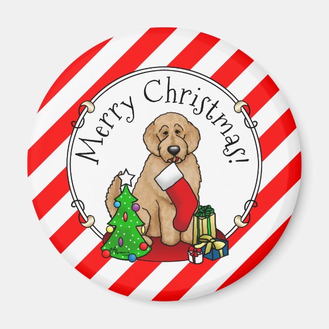 Frohe Weihnachten 2 Goldendoodle (goldrot) Niedlic Magnet (Vorne)