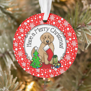 Frohe Weihnachten 2 Goldendoodle (goldrot) Niedlic Ornament